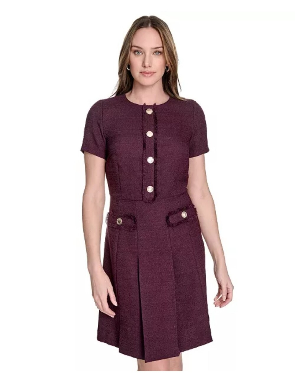 Tommy Hilfiger NWT Purple Tweed Fringe Button Short Sleeve Dress Size 8 $139
